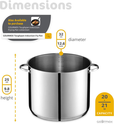 Premium 21-Quart Induction Stock Pot - Heavy-Duty Stainless Steel Soup Pot with Clear Glass Lid, Versatile for All Heat Sources, Dishwasher Safe