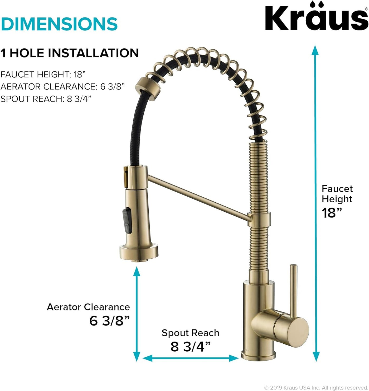 Bolden Commercial Style 2-Function Single Handle Pull down Kitchen Faucet in Brushed Gold, KPF-1610BG - GG store