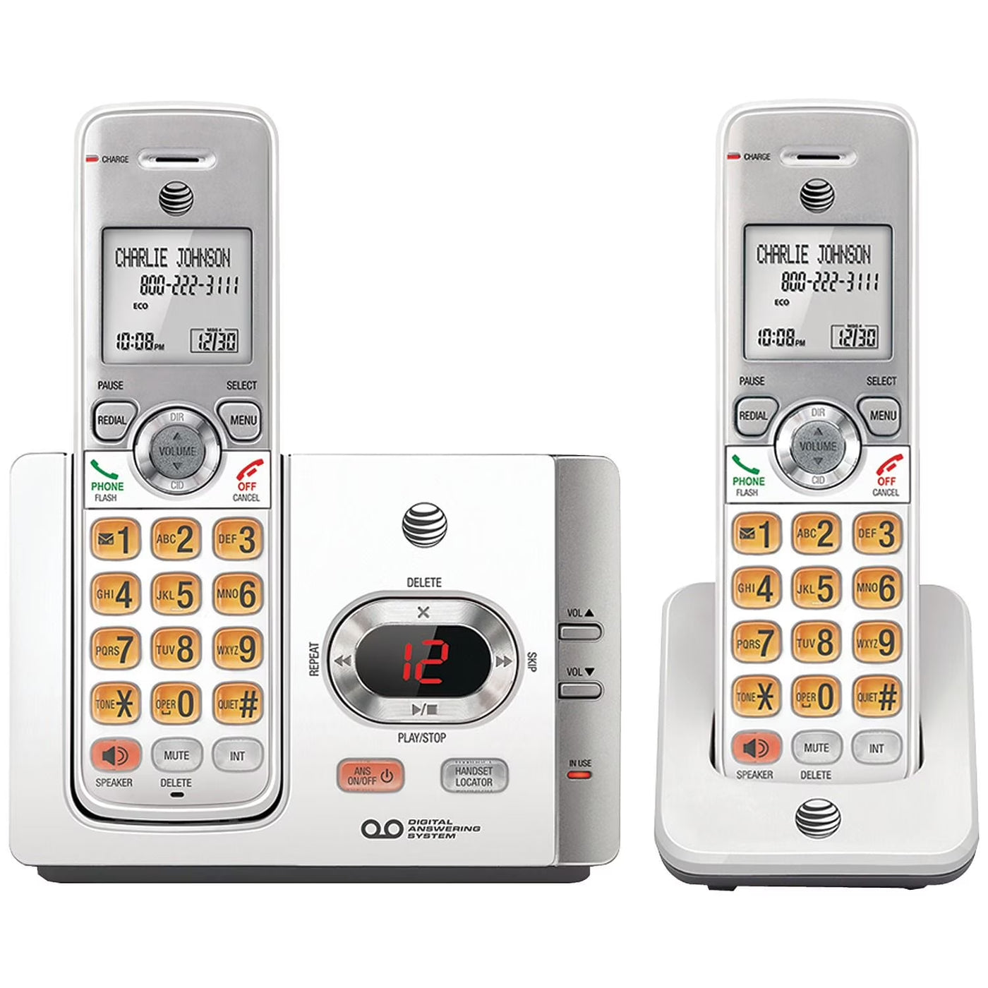 EL52215 DECT 6.0 Cordless Phone Set - Modern Silver & Black Design, Includes 2 Handsets, Speakerphone & Answering Machine