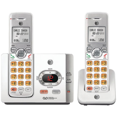 EL52215 DECT 6.0 Cordless Phone Set - Modern Silver & Black Design, Includes 2 Handsets, Speakerphone & Answering Machine