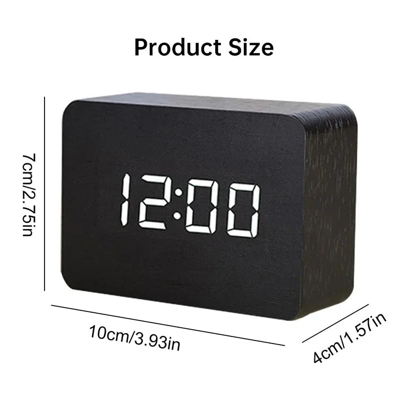 Wooden LED Digital Alarm Clock - Voice Control with Temperature & Date Display - Cavira