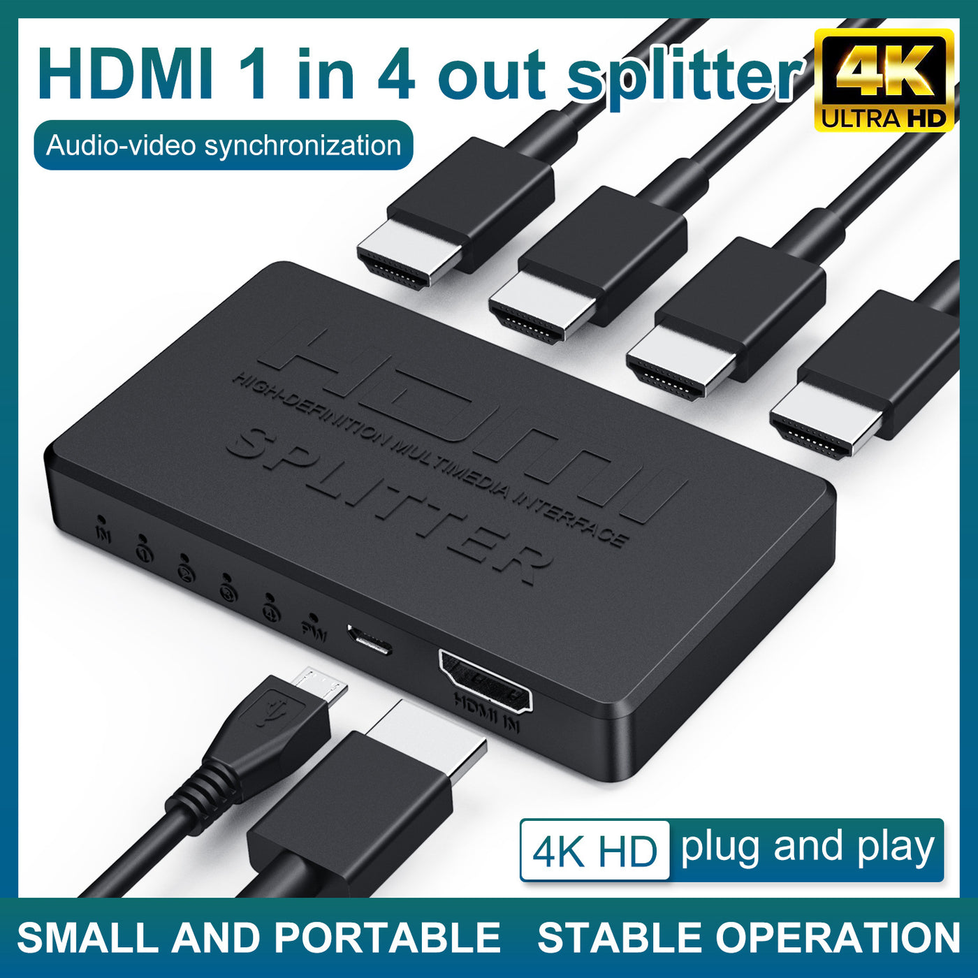 HD video on screen HDMI splitter 1/4 4K mini HDMI 1/4 splitter