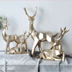 Eprolo Fortune Deer resin figurine in black, gold, and white, sitting and standing modern minimalist home decor, 17x6.5x18cm.
