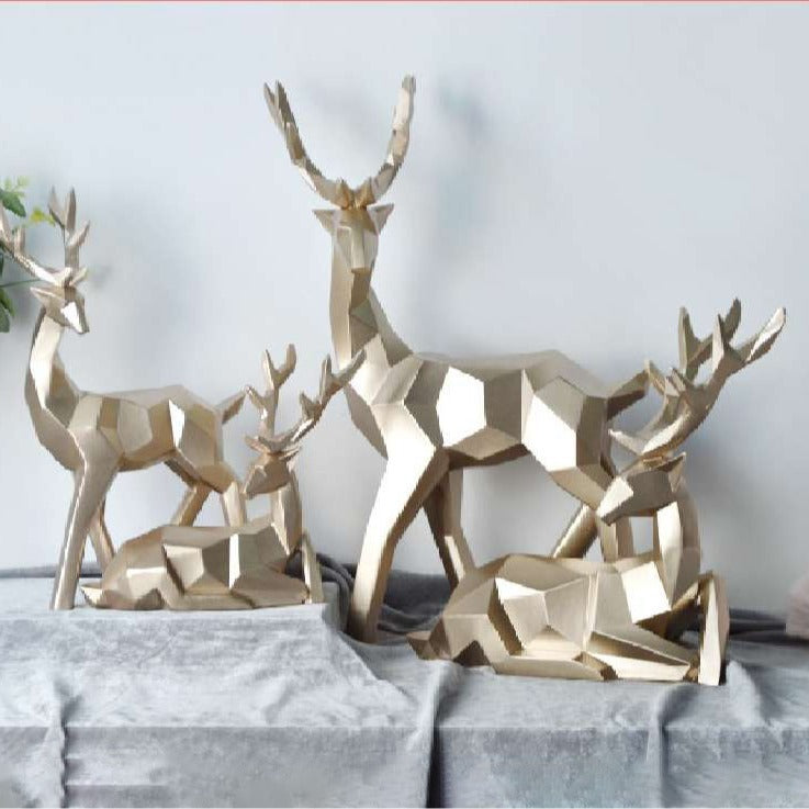 Eprolo Fortune Deer resin figurine in black, gold, and white, sitting and standing modern minimalist home decor, 17x6.5x18cm.
