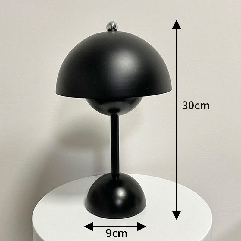 Cavira Flower Bud Iron Table Lamp with USB port, 6W LED, retro minimalist design, 30cm tall in multiple colors for bedroom or study.