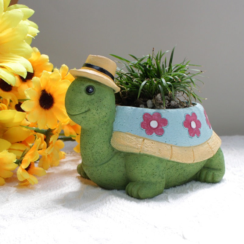Eprolo turtle-shaped flower pot decoration for outdoor courtyard garden, featuring a colorful turtle design for plant display.