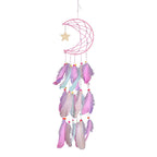 Crescent moon and star feather dream catcher wall hanging by Cavira, boho celestial decor for bedroom, nursery, or living room.