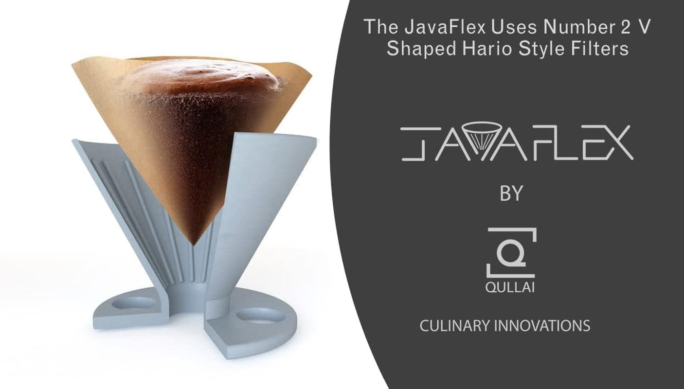 the Original Javaflex Premium Foldable Silicone Pour over Coffee Maker and Storage Pouch. Uses #2 V60 Cone Coffee Filters
