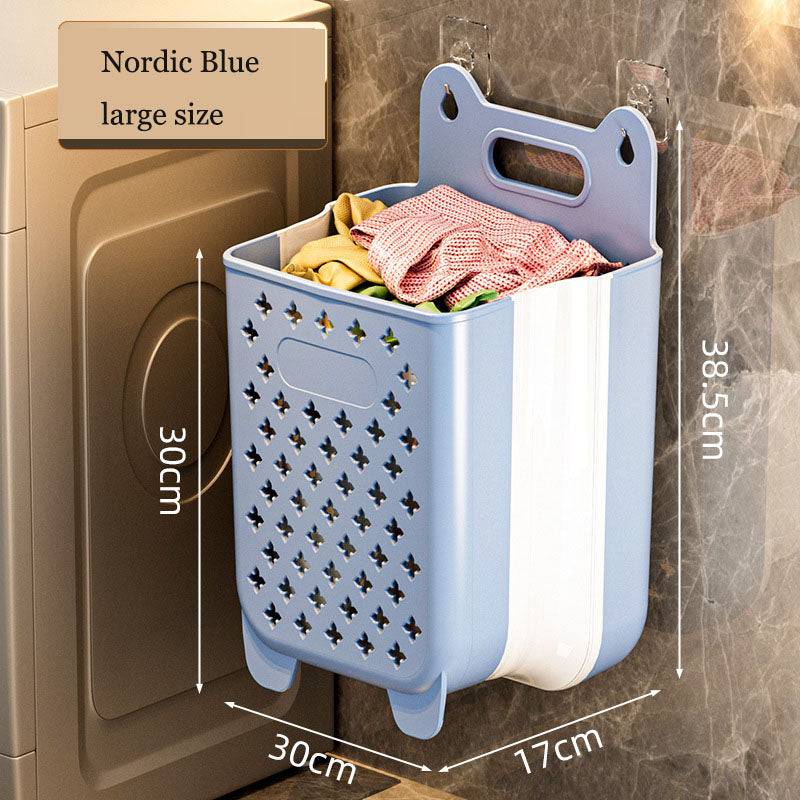 Cavira foldable wall hanging laundry basket made of minimalist plastic, suitable for bathroom, bedroom, and shower storage.