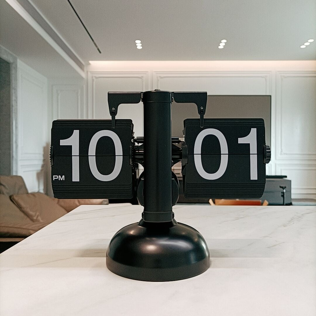 Retro flip clock by eprolo, 12-inch stainless steel quartz clock with white and black design, desktop or living room decor.