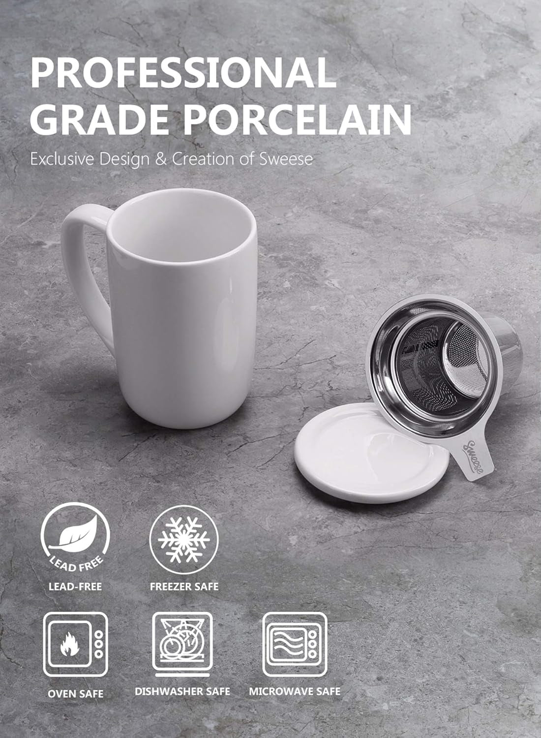 16 OZ Elegant Porcelain Tea Mug with Infuser & Lid - Perfect Gift for Tea Lovers, White