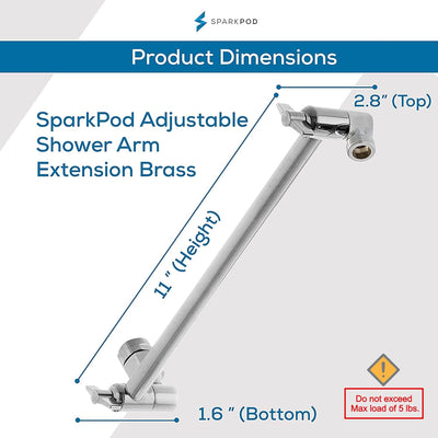 11" Solid Brass Shower Head Extension Arm - Flexible Height & Angle Adjustable Shower Arm Extension for Rain Showerheads with Sturdy Lock - Universal Pipe Connection (Luxury Polished Chrome) - GG store
