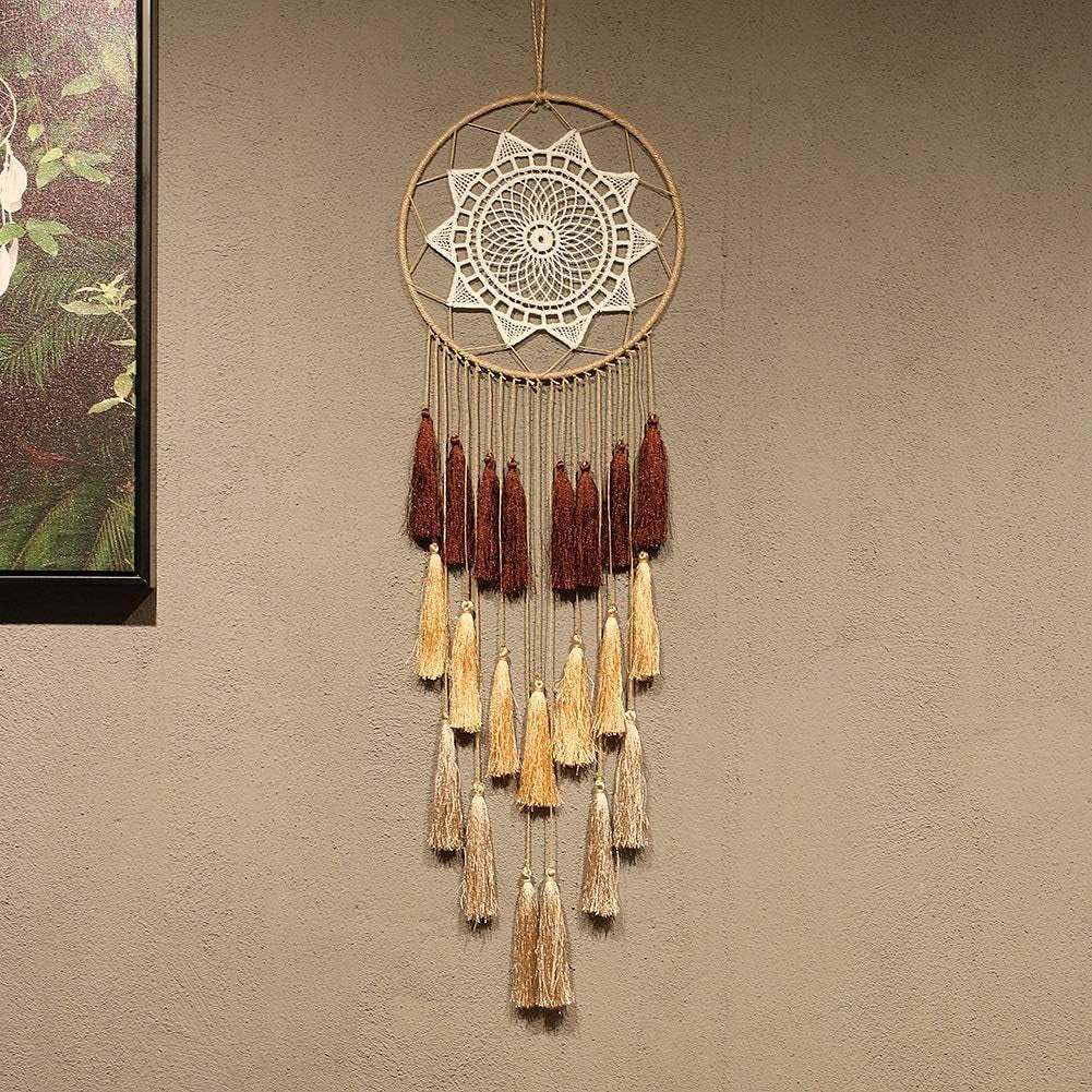 Handmade Macrame Dream Catcher Wall Hanging – Boho Tassel Bedroom Home Décor Mix Brown