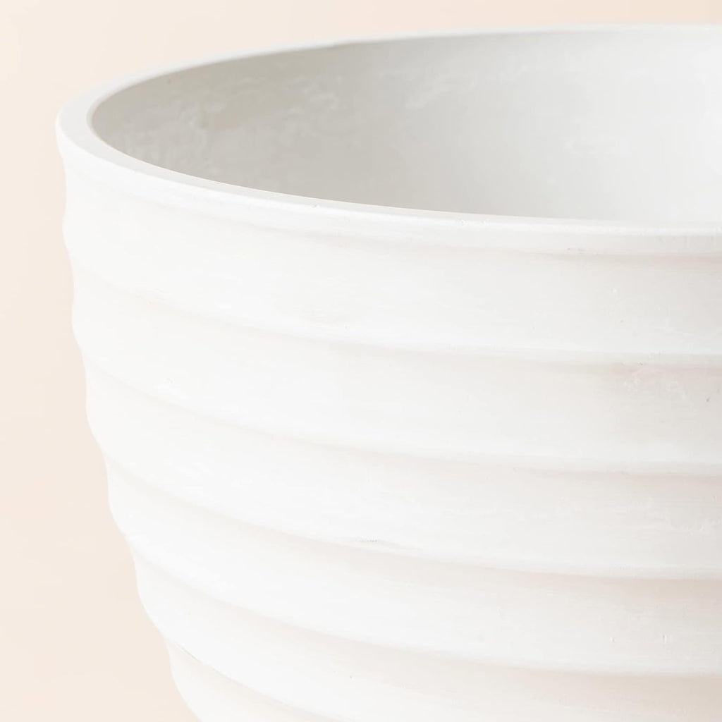 10.2” Fluted White Flower Pot – Indoor Outdoor Stone Look Garden Planter