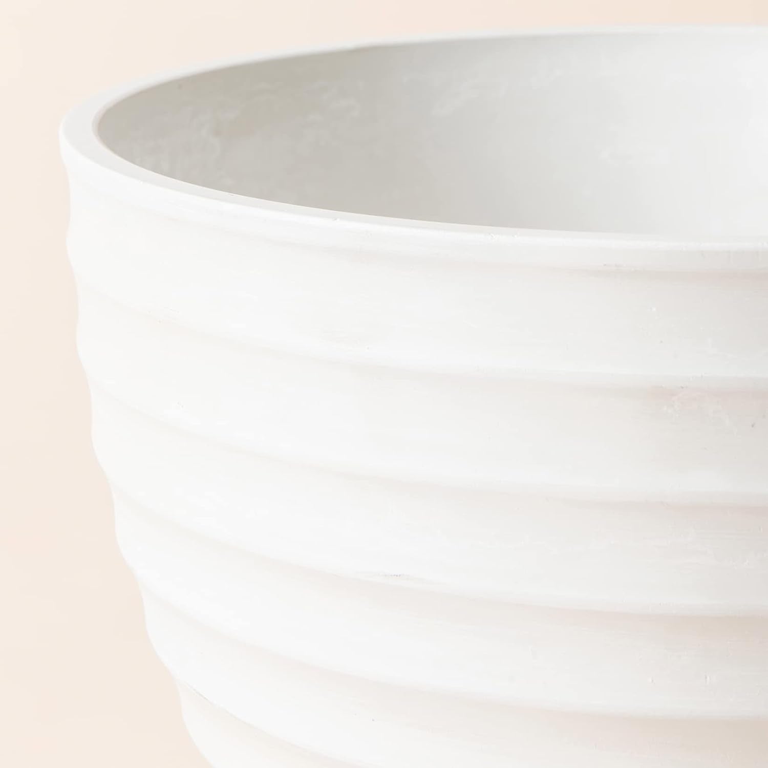 10.2” Fluted White Flower Pot – Indoor Outdoor Stone Look Garden Planter