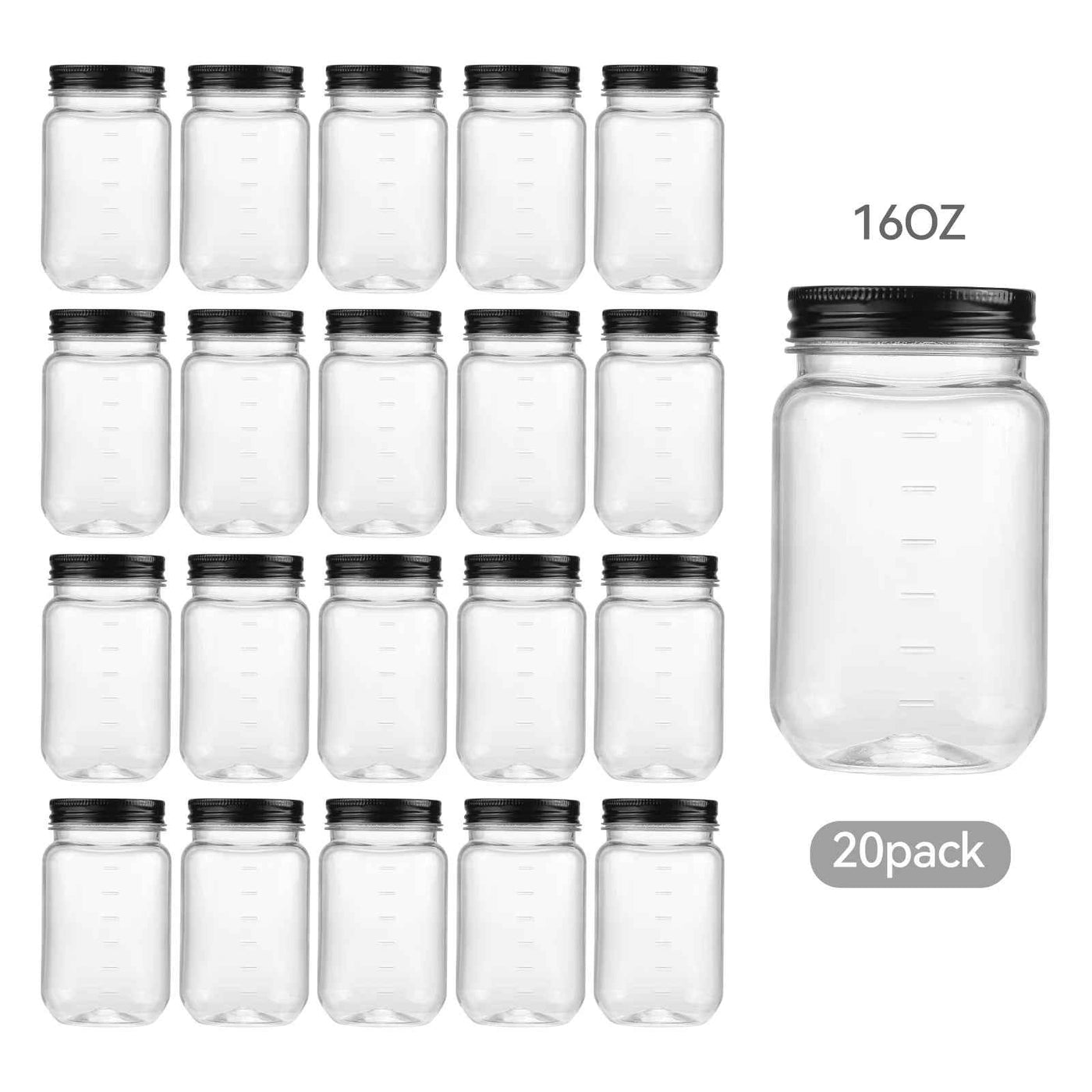 16 Ounce Plastic Food Storage Containers - BPA Free Jars with Lids - 20 Pack Airtight Clear Food Storage Jars - GG store