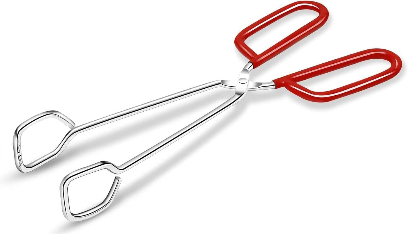 10-Inch Heavy Duty Stainless Steel Kitchen Tongs with Non-Slip Red Grip - Perfect for BBQ and Cooking!