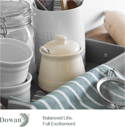 Elegant 12 Ounce Porcelain Sugar Bowl with Lid and Spoon - Perfect for Sugar or Salt, Ideal Coffee Bar Accessory for Home and Kitchen