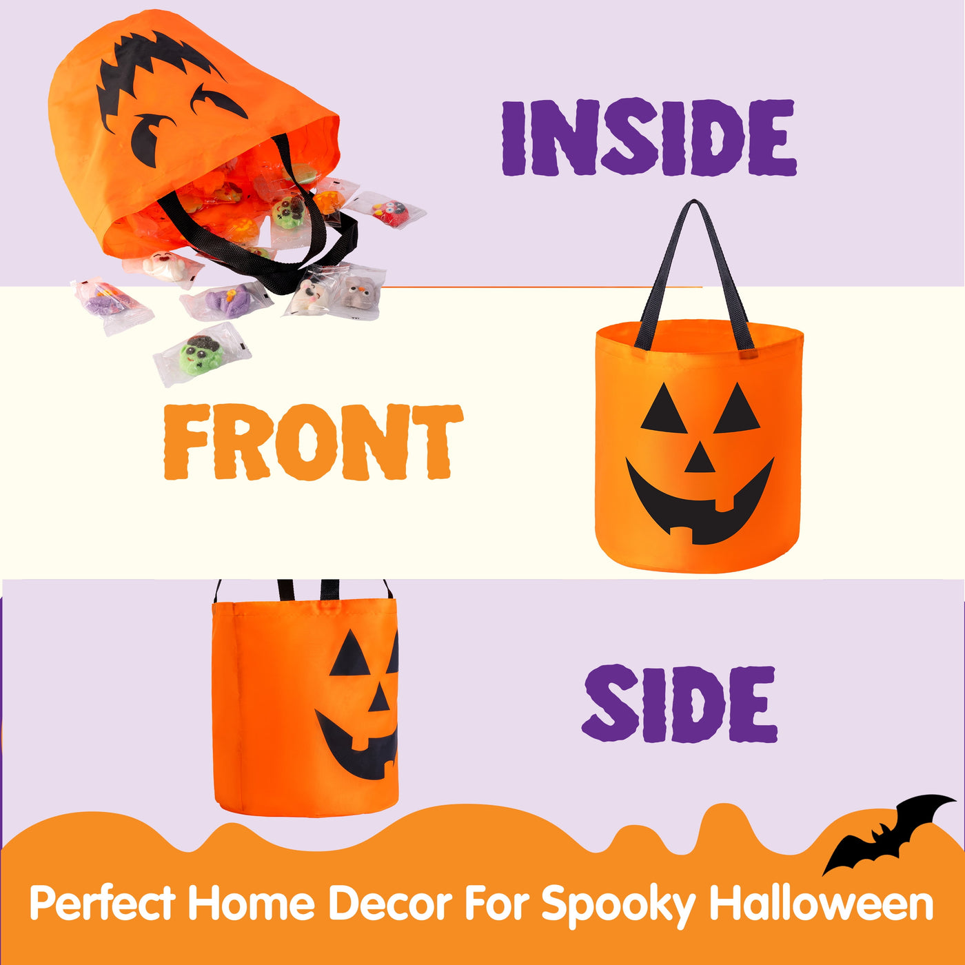 3 PCS Halloween Candy Bag,Led Light Pumpkin Candy Buckets for Kids,Halloween Trick or Treat Bucket with Pumpkin Smile Face for Halloween Party Favors Goodie Bags