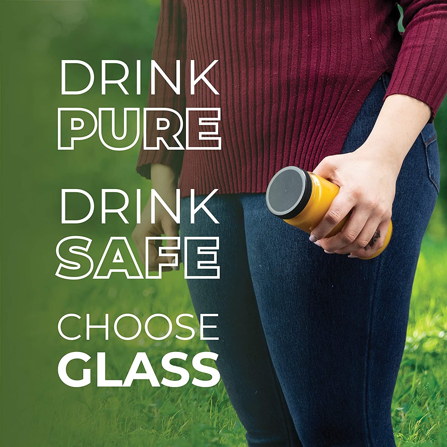 Reusable Glass Water Bottles with Airtight Lids – 16oz Travel Drinking Bottles (6 Pack)