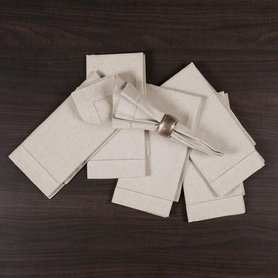 Luxurious Linen Flax Cotton Dinner Napkins Set of 12 – 18x18 Natural Fabric with Elegant Hemstitched Mitered Corners – Perfect for Weddings, Cocktails & Parties – Machine Washable