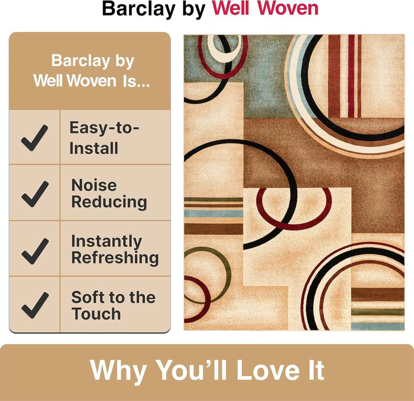 Barclay Arcs & Shapes Ivory Geometric Area Rug 5'3" x 7'3" for Modern Living Room Design - GG store