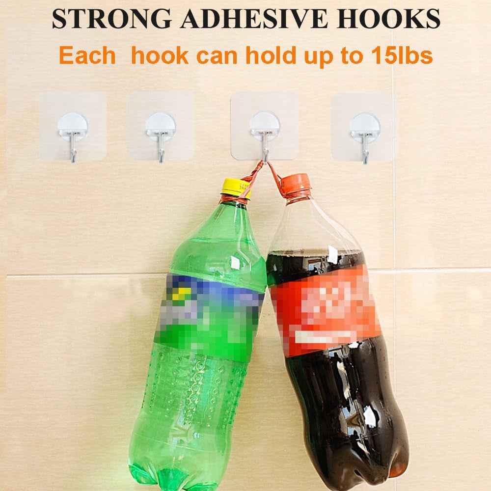 Heavy Duty Adhesive Wall Hooks 15 Pounds Max – Transparent 180° Rotating Reusable Waterproof and Oilproof – 10 Packs - GG store