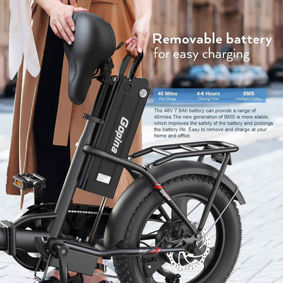 Electric Bike 16" X 3.0 Fat Tire 48V 350W Folding Cruiser Step-Through Commuter - 16 Inch Fat Tire Electric Bike 19.8MPH UL2849 Certified - GG store