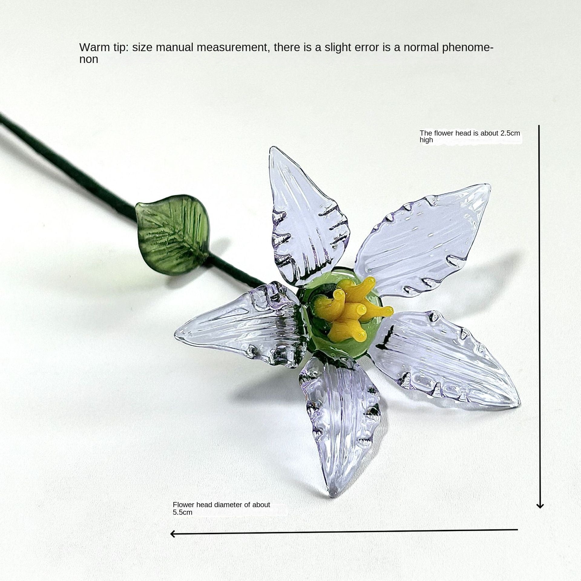 Glass Birth Flower Sculpture with Iron Wire Stem – Handmade Monthly Floral Home Décor February Violet