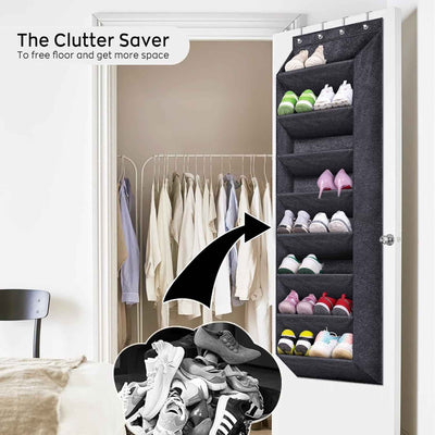 Over the Door Shoe Organizer with Large Deep Pockets – Narrow Hanging Rack for Boots Storage in Black - GG store