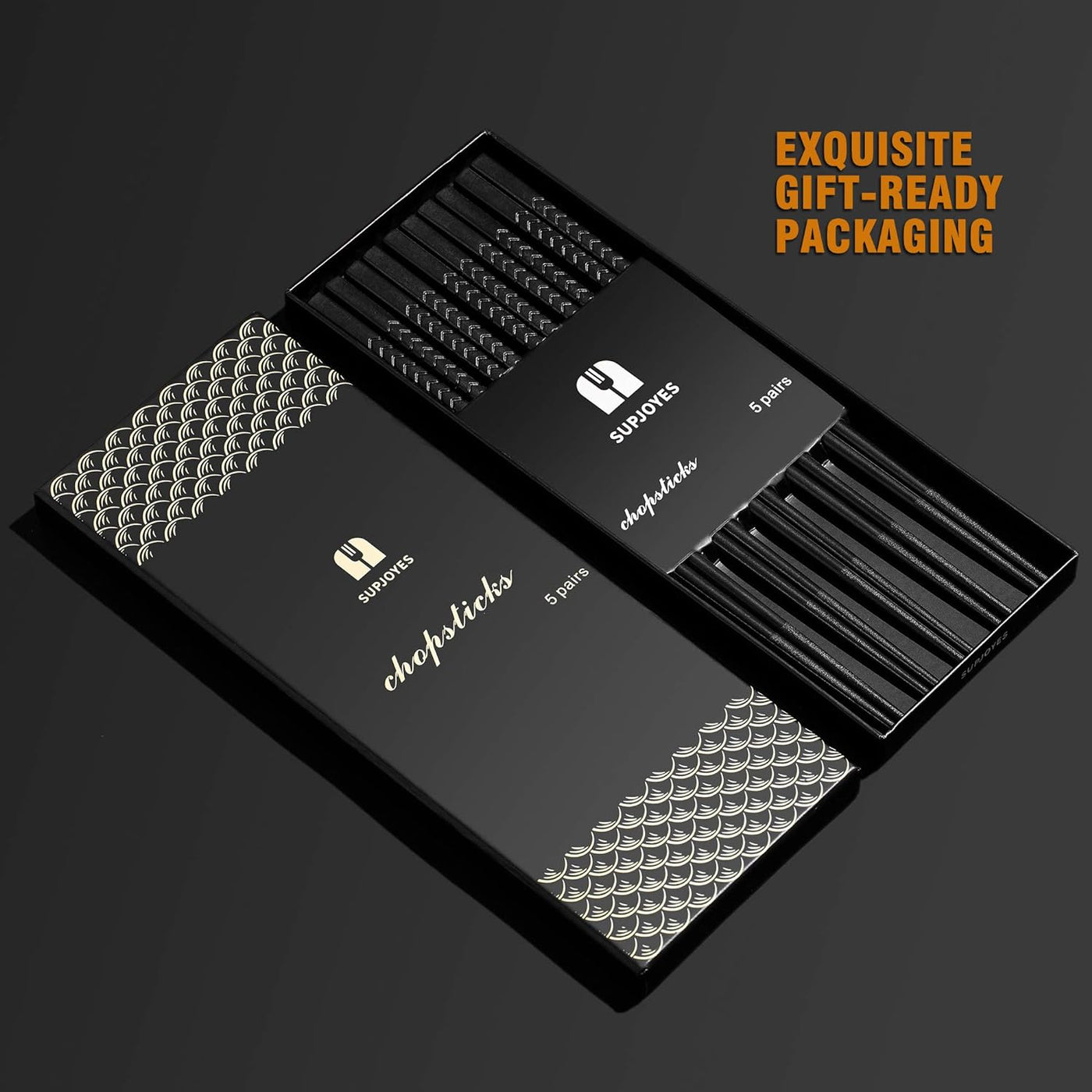 Reusable 5 Pairs Fiberglass Chopsticks - Dishwasher Safe, Japanese & Chinese Style with Elegant Wave Pattern, 9.5 Inches