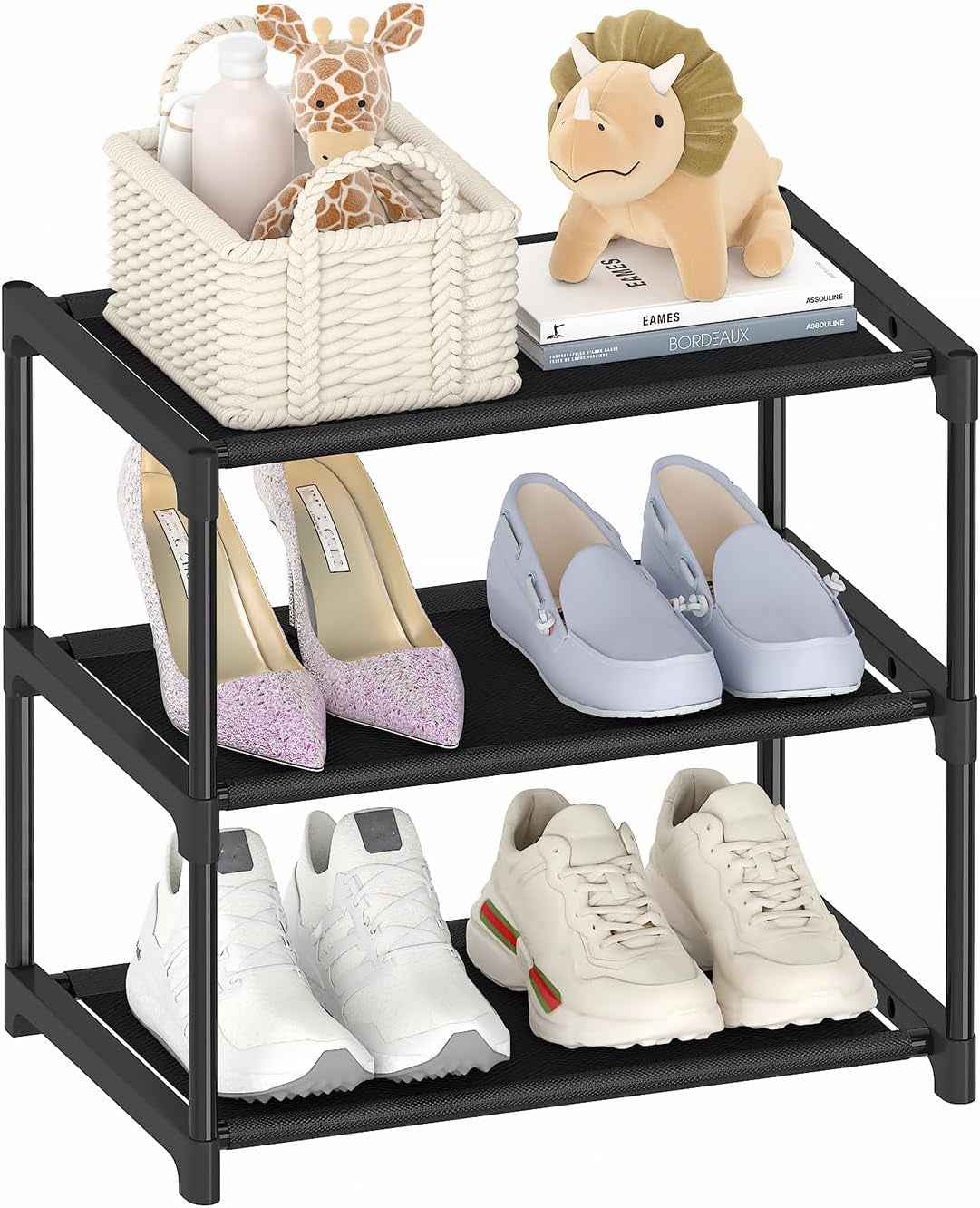 3 Tier Shoe Rack - Narrow Stackable Small Shoe Storage Organizer for Kids, Toddlers, and Adults - Free Standing Entryway Shelf for Closet and Entrance - GG store