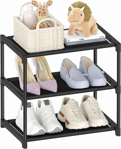 3 Tier Shoe Rack - Narrow Stackable Small Shoe Storage Organizer for Kids, Toddlers, and Adults - Free Standing Entryway Shelf for Closet and Entrance - GG store