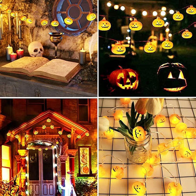 Spooktacular Halloween Pumpkin String Lights with Candy Bucket - 30 LED, 16.4Ft, 8 Modes, Waterproof Jack-O-Lantern Decor for Indoor & Outdoor Fun!