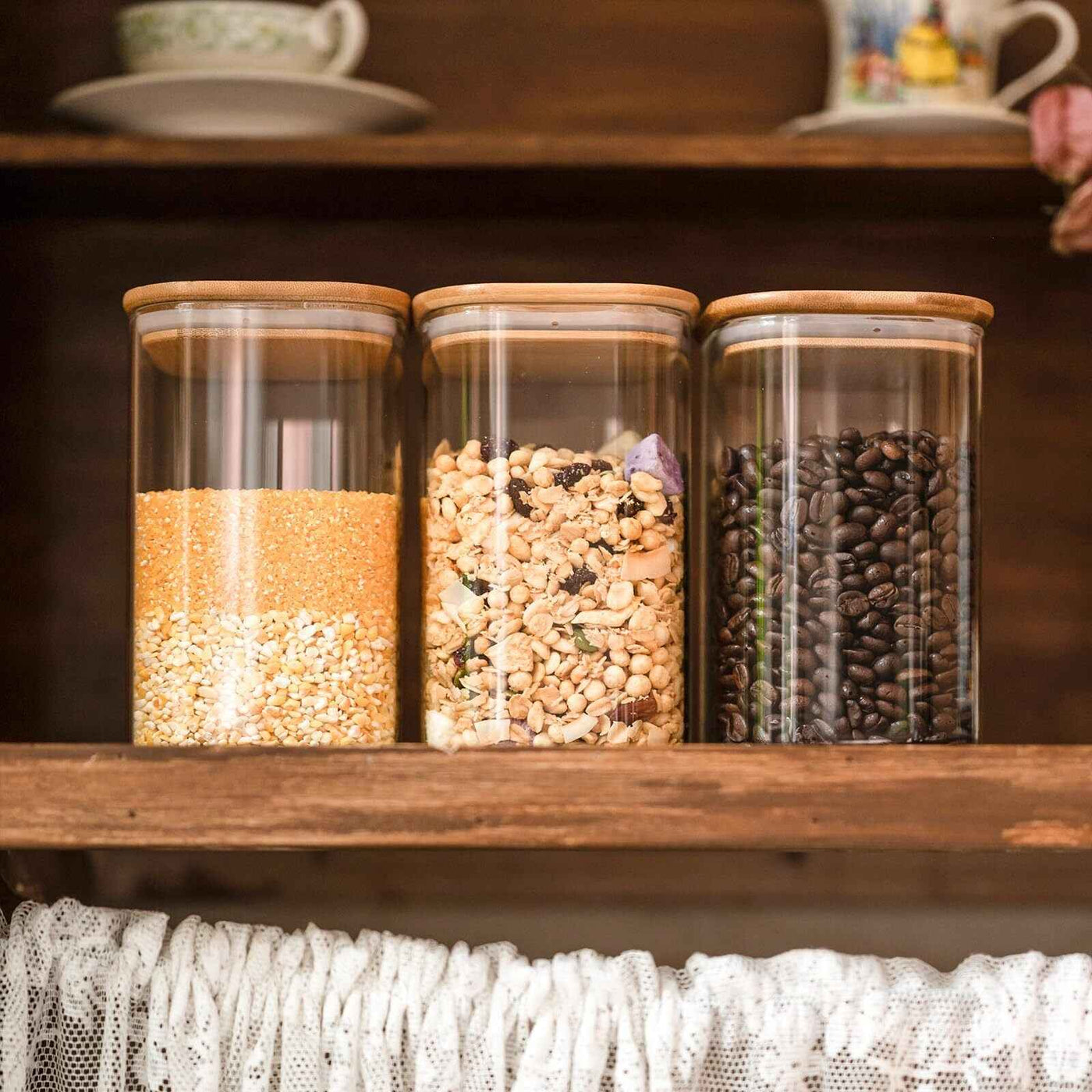 Glass Food Storage Jars 37 Oz - Set of 6 Clear Canisters with Bamboo Lids - GG store
