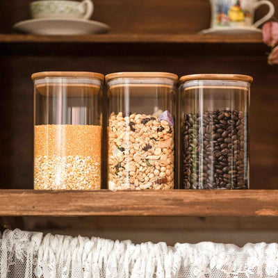 Glass Food Storage Jars 37 Oz - Set of 6 Clear Canisters with Bamboo Lids - GG store