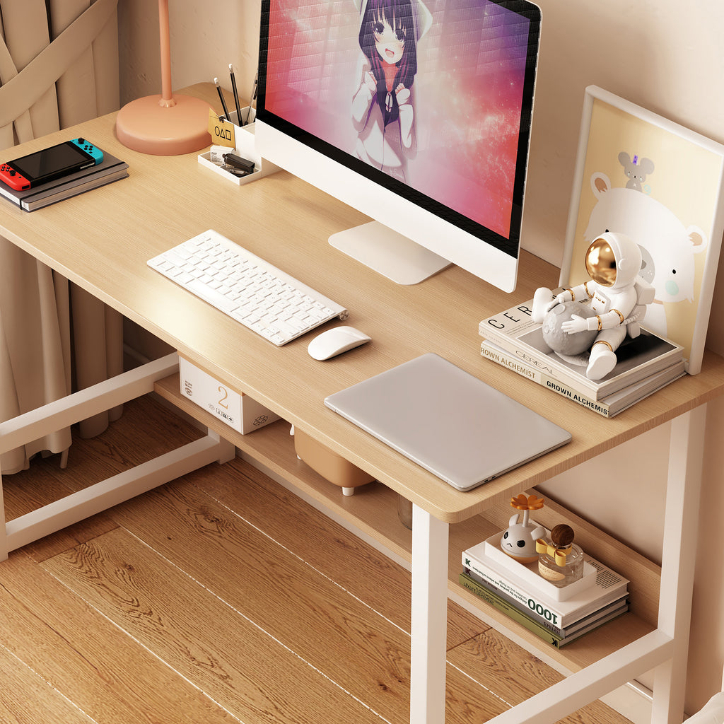 Computer desk, desktop room, simple desk, bedroom desk, student home desk, wooden desk with storage rack - Cavira