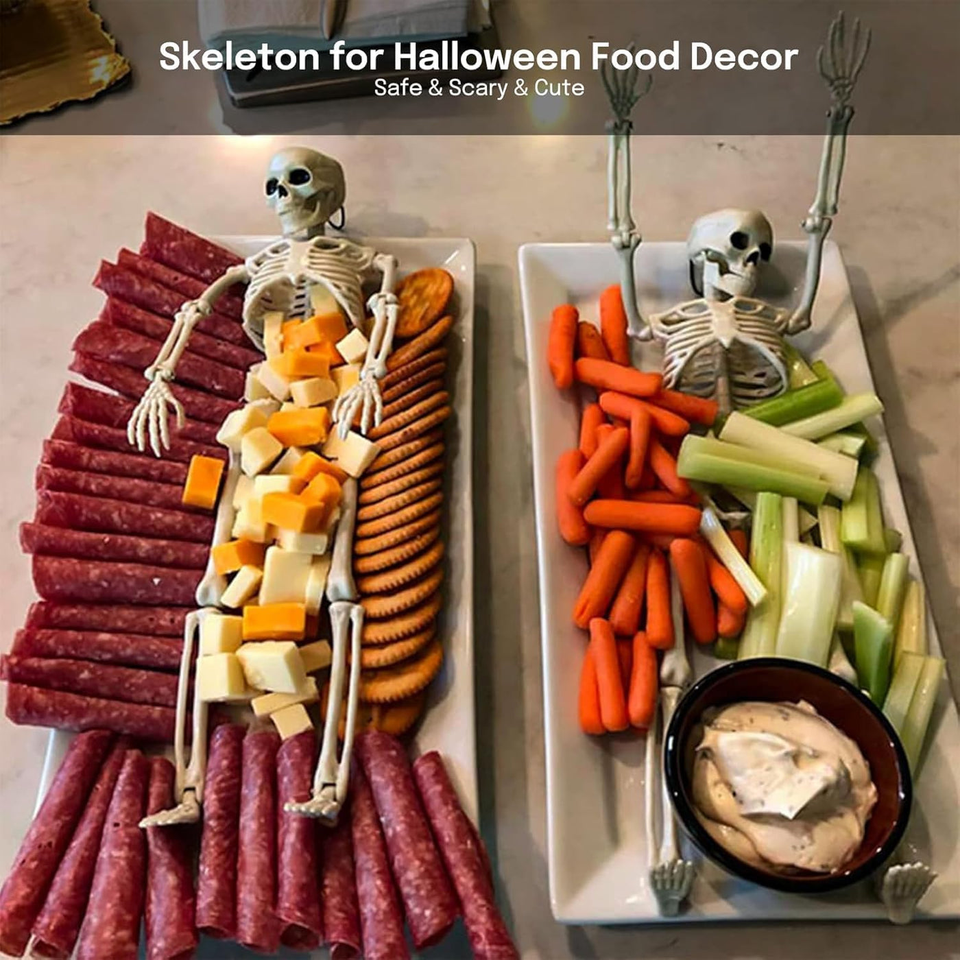 16" Small Skeleton Halloween Decor Full Body 2 Pack - Plastic Mini Skeleton Halloween Poseable Hanging Decorative - Cute Posable Joints Little Skeletons Indoor Table Decoration