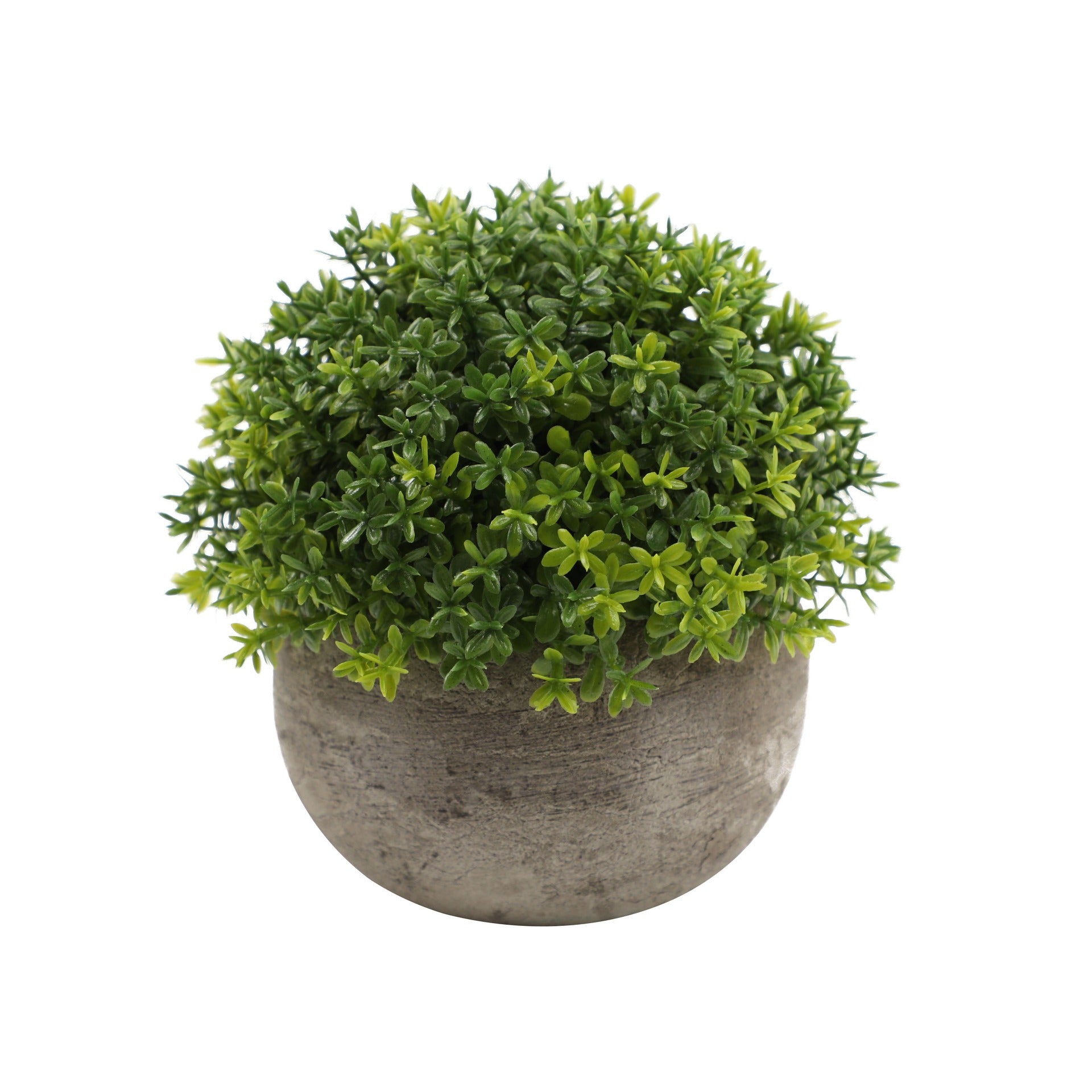 Artificial bonsai desktop plant in a semi-round pulp pot with faux grass and botanical arrangement, perfect for home or office décor.