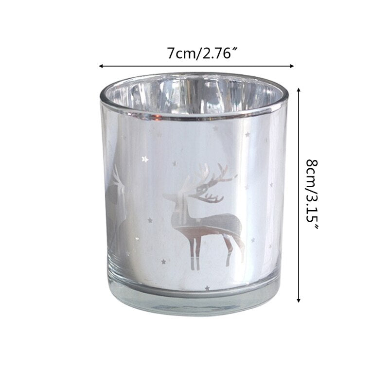 Glass Candle Holder with Reindeer Pattern - Christmas Home Decor & Gift - Cavira