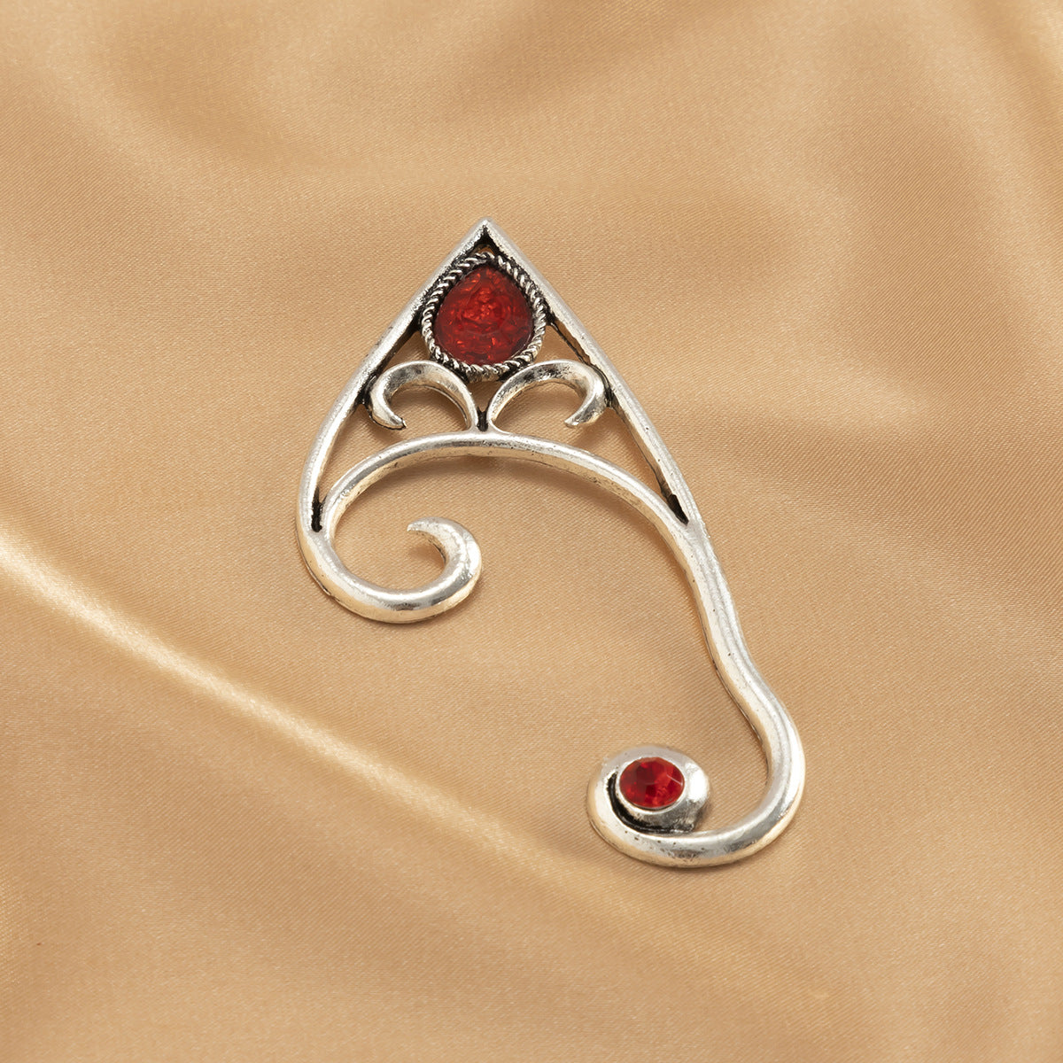 Retro red gemstone alloy ear hook clip, personalized hollow out ear hole free