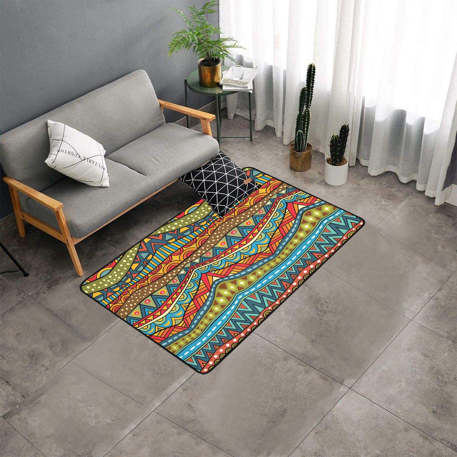 Cavira machine washable area rug with black binding, 5' x 3'3", soft non-slip floor rug for living room, bedroom, or office.
