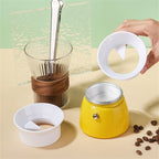 Cavira Moka pot coffee dosing funnel and powder ring for 3- and 6-cup espresso, mess-free grounds dispenser and tamping accessory