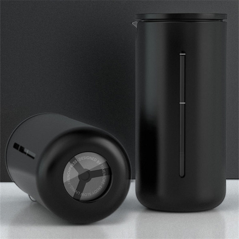 Cavira portable glass French press with white and black frame, borosilicate glass carafe for coffee and tea brewing at home, office, or travel