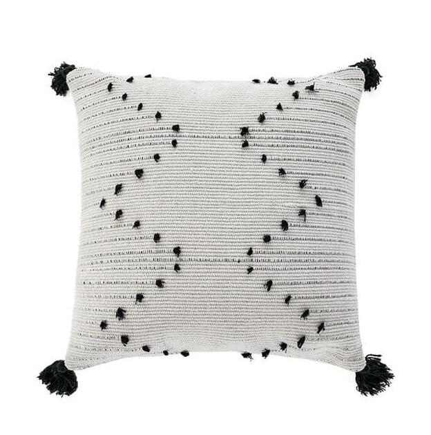 Hand embroidered bohemian throw pillow cover by Cavira with woven cotton, minimalist design for sofa, bedroom, or living room decor.