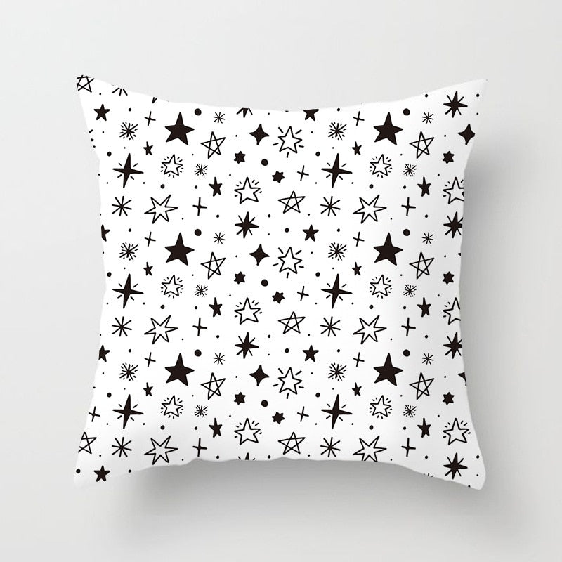 Black, white, and grey geometric jacquard knitted cushion cover by Cavira, decorative throw pillowcase for sofa and home decor.