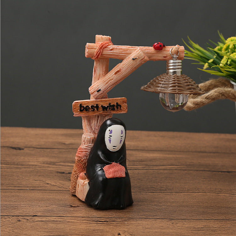Japanese Anime Faceless Character Night Light - Resin Reading & Knitting Figurine Lamp - Cavira