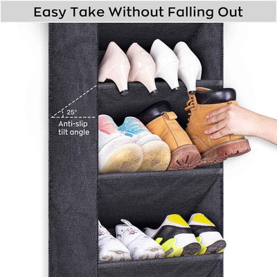 Over the Door Shoe Organizer with Large Deep Pockets – Narrow Hanging Rack for Boots Storage in Black - GG store
