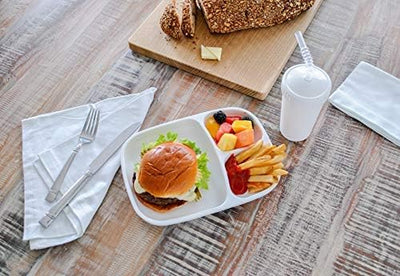 Sunny Yellow Toddler Plates with Dividers - Set of 4 Deep-Walled 3-Compartment Kids Plates - Dishwasher & Microwave Safe, Made in USA - Perfect for Mealtime Fun!