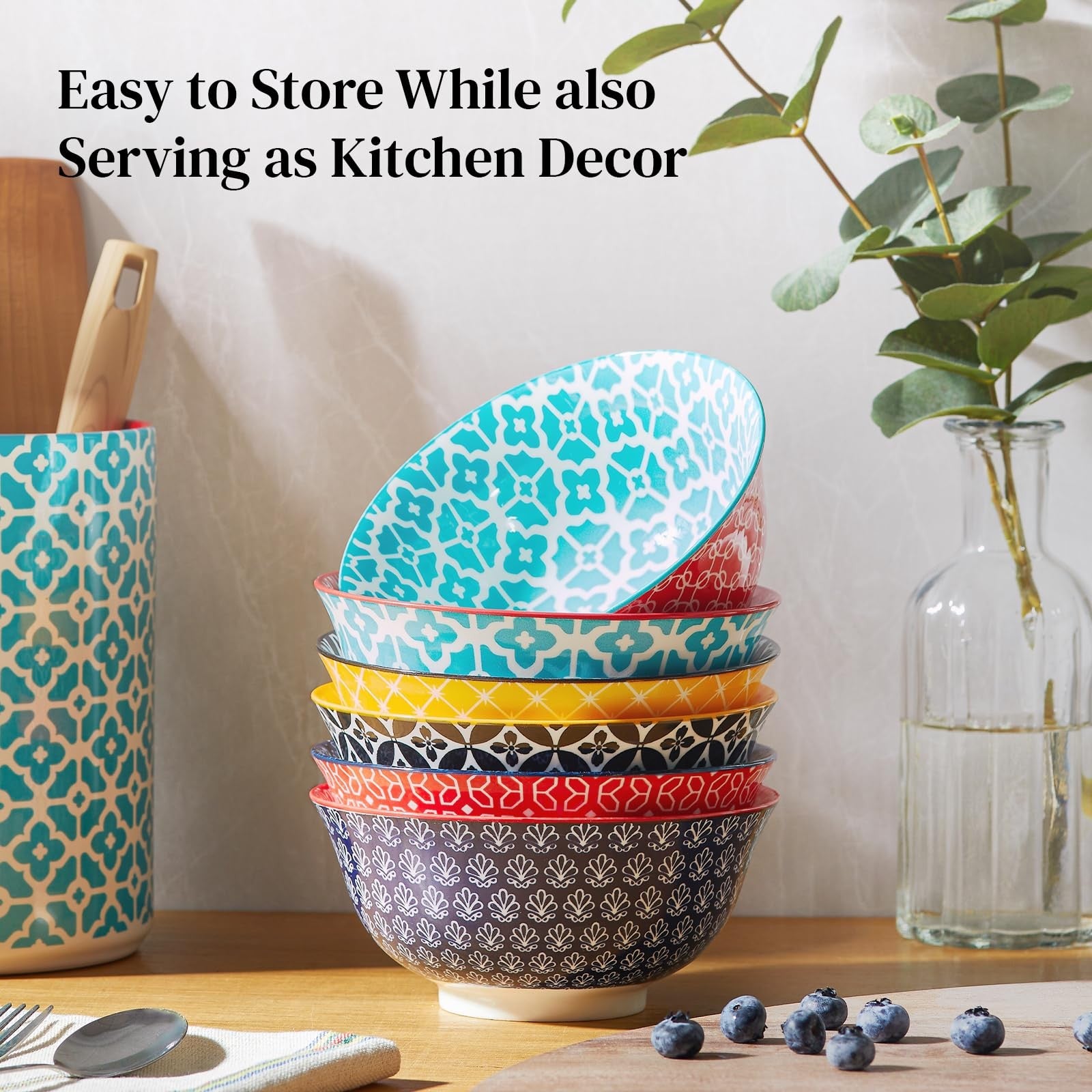 Colorful Ceramic Soup & Cereal Bowls Set of 6 – 23oz Porcelain Serving Bowls for Soup, Salad, Pasta & Oatmeal | Microwave & Dishwasher Safe Modern Dinnerware Set